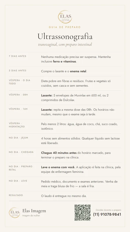 Cartão-resumo do preparo da ultrassonografia